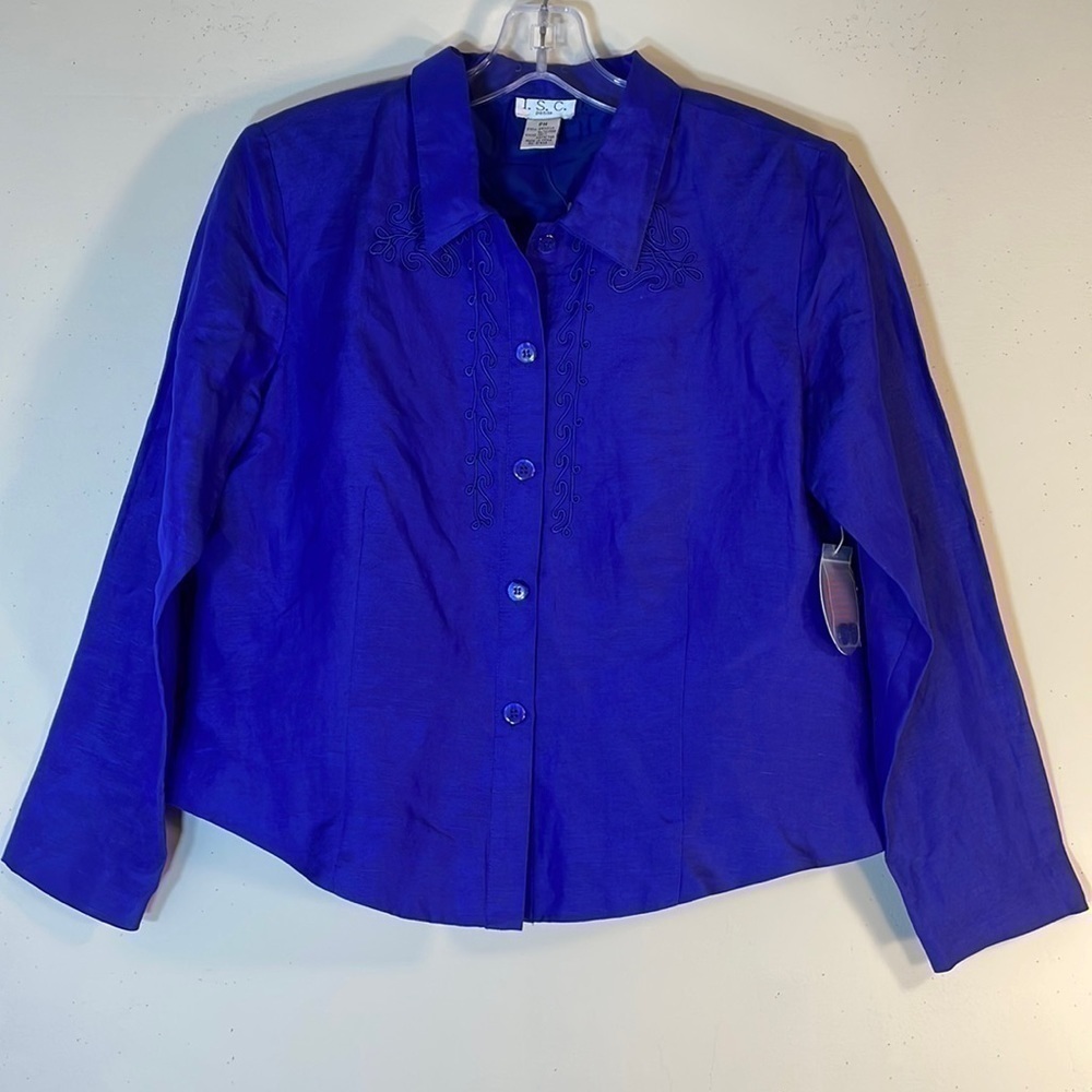 NWT. I.S.C. Medium Petite Silk Linen Blend Embroidered Jacket.